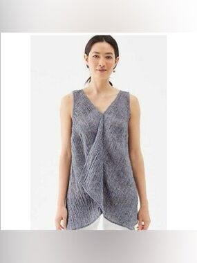 J Jill 100% Linen Sleeveless V-Neck Draped Knit Top - Gray